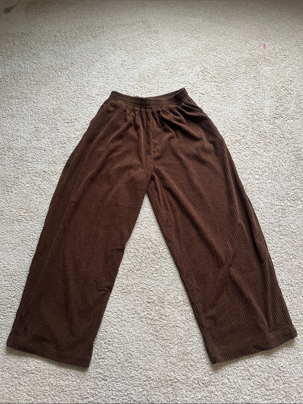 Brown Ribbed Wide-Leg Lounge Pants